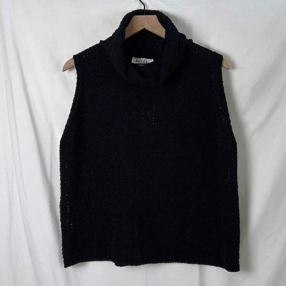 NWT Heyday Haylen Sleeveless Cowl Neck Chunky Open Knit Sweater Black Size L